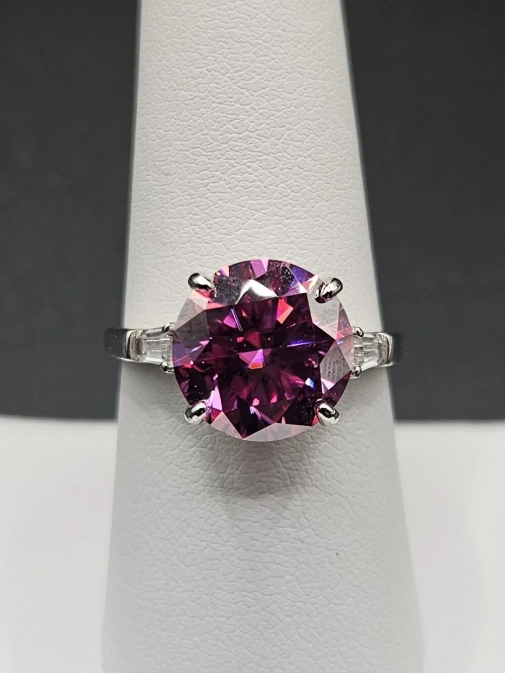 925 STERLING SILVER MOISSANITE 5CTW PINK SOLITAIRE RING SIZE 8